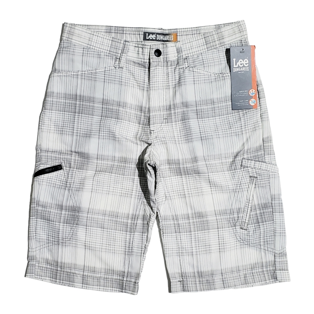 Lee Dungarees Boys Grafton Quick Dry Cargo Shorts White Plaid 16 Husky NWT